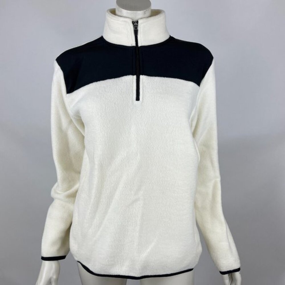 ZYIA Cream 1/4 Zip Fleece Sweater Long Sleeve Lightweight Soft Pullover Women S